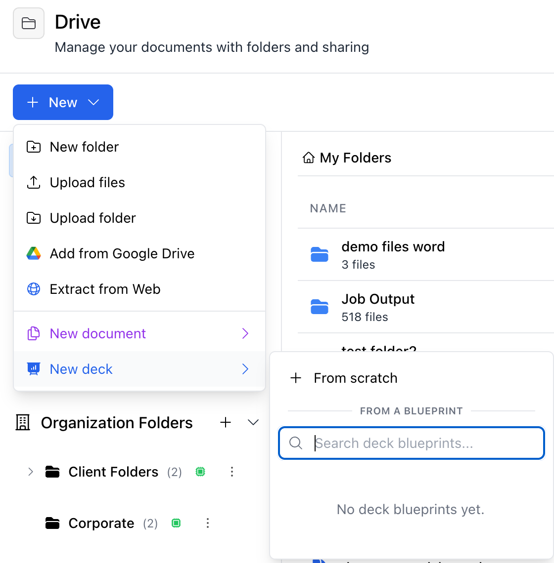 The New deck menu in Drive