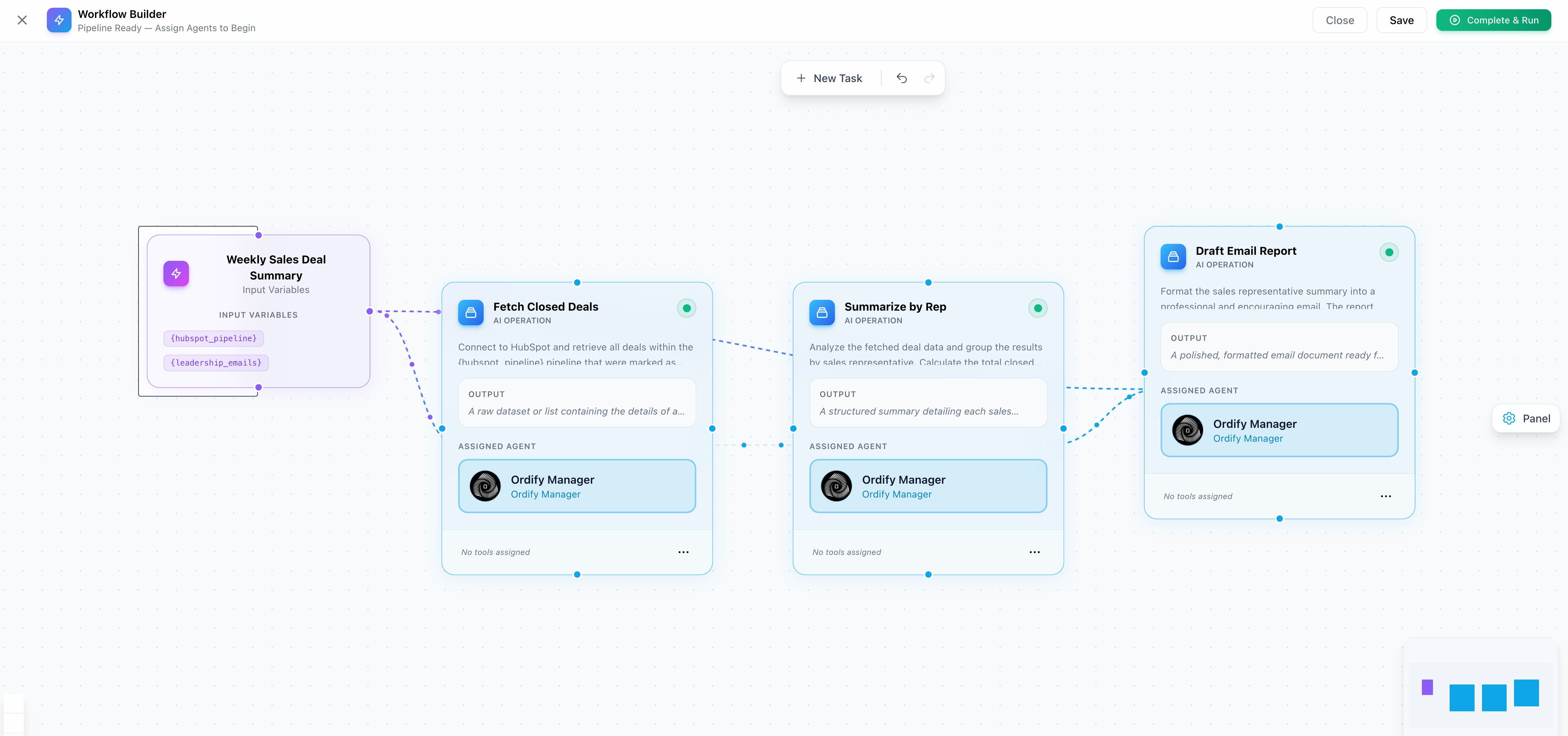 The generated pipeline on the canvas