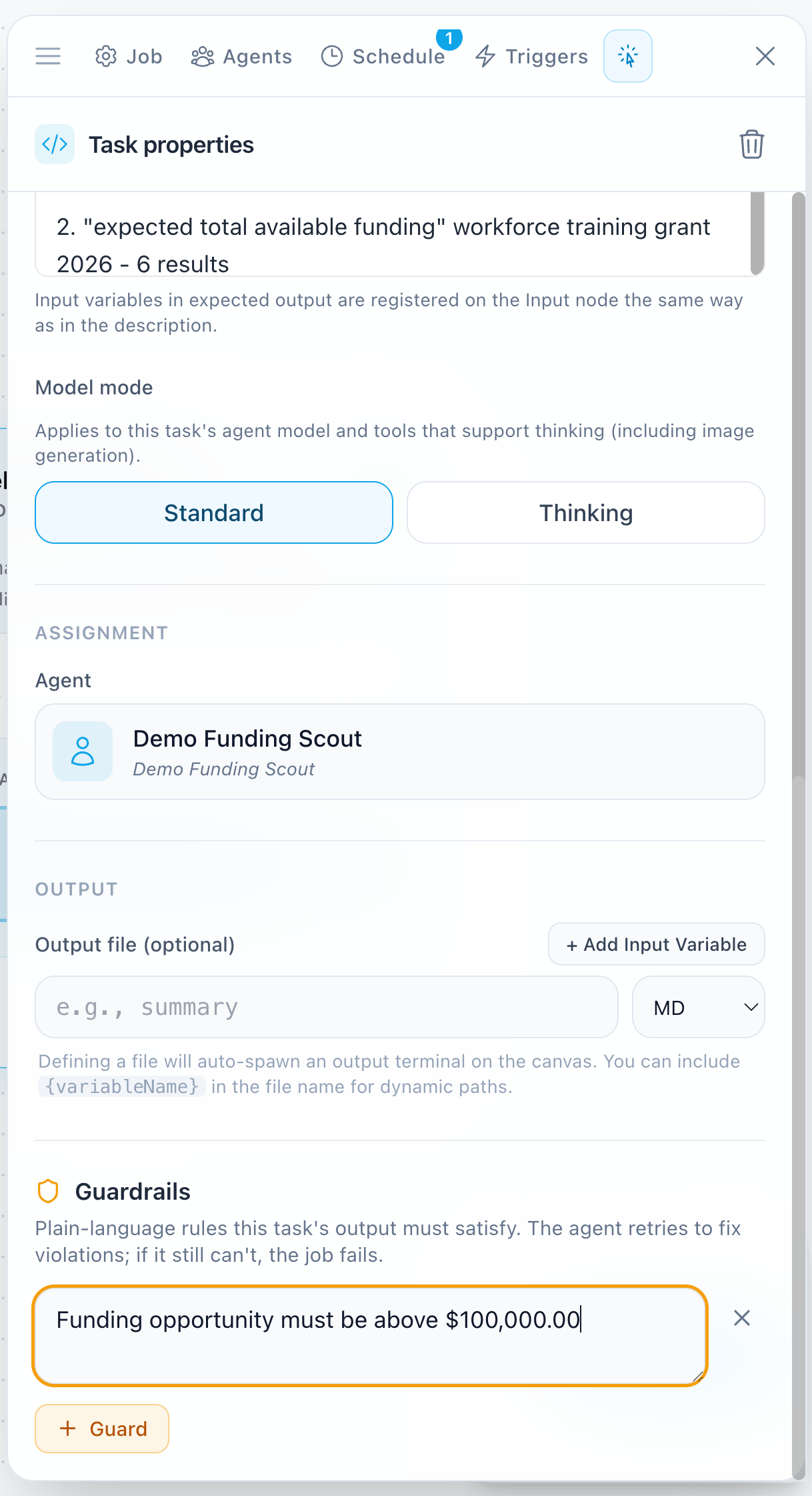 Adding a guardrail to a task
