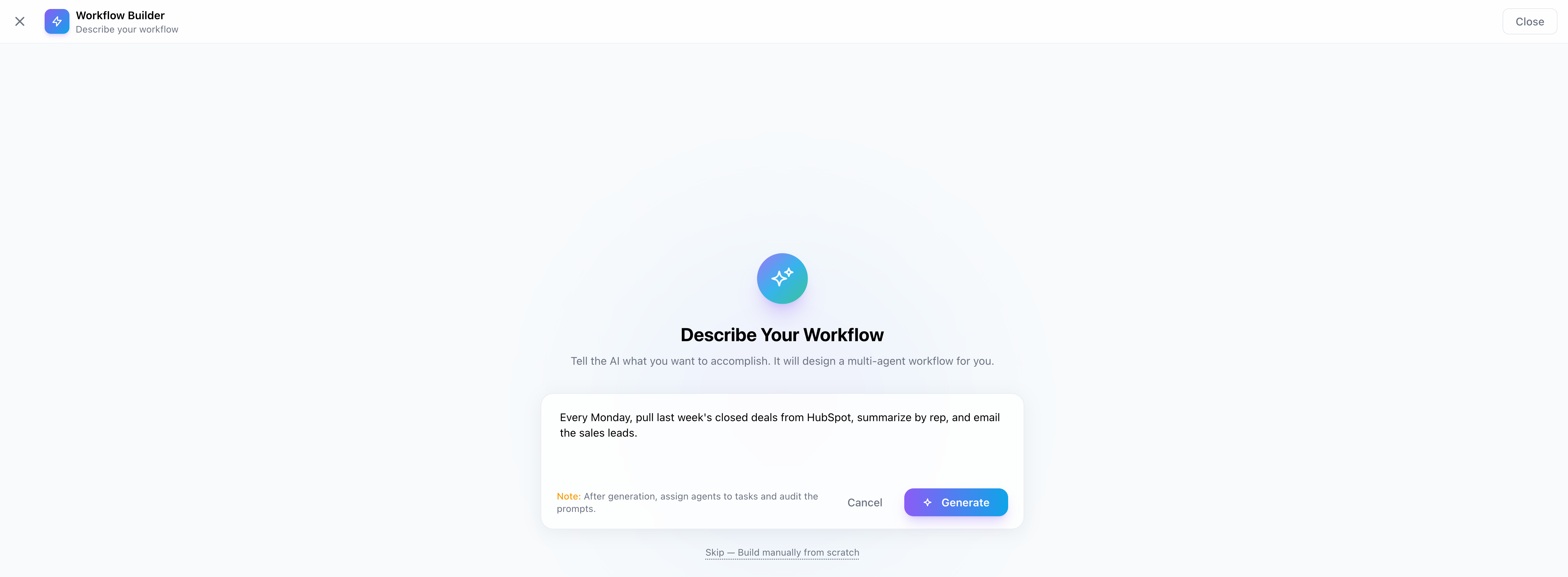 Describing a workflow in plain language