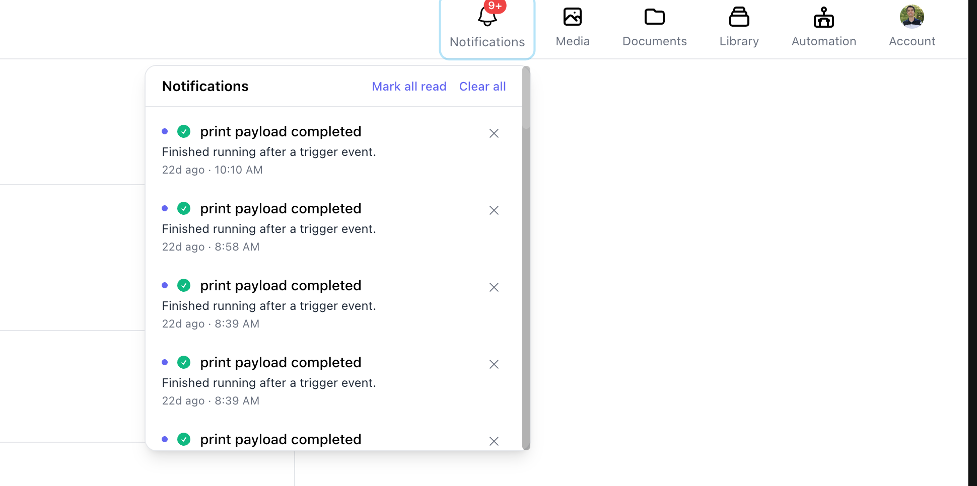 The notifications panel