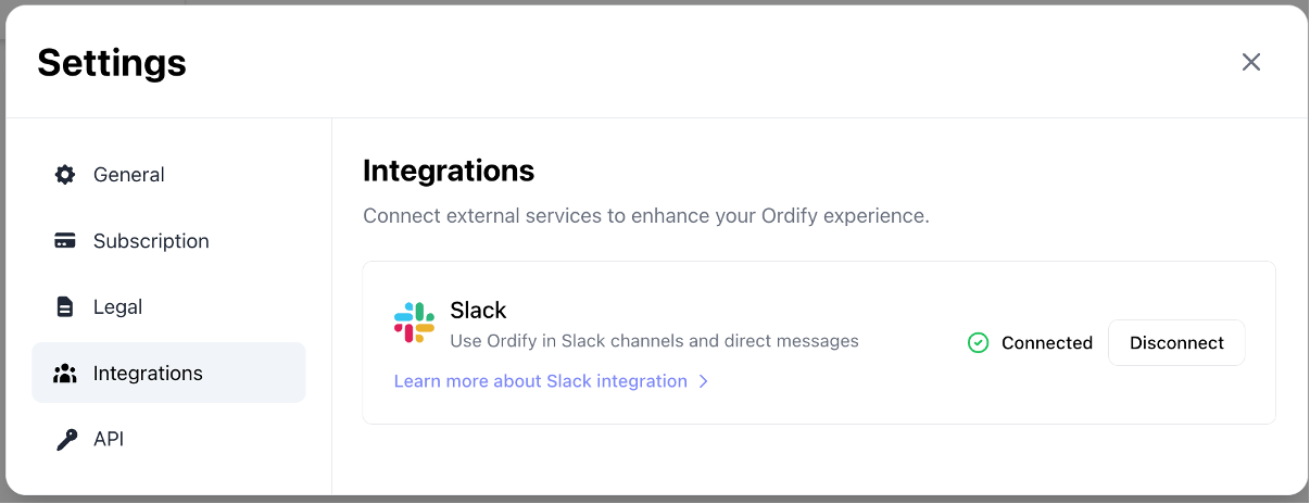 Slack Integration Settings